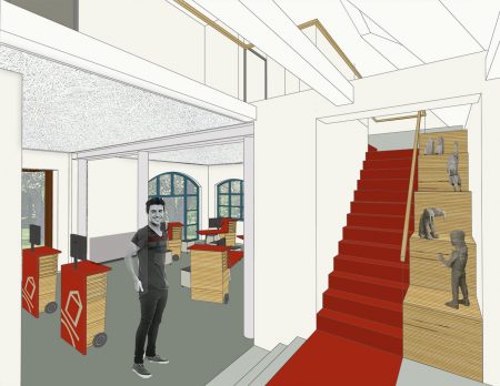 Blick zum Treppenhaus mit Präsentations-Stufen