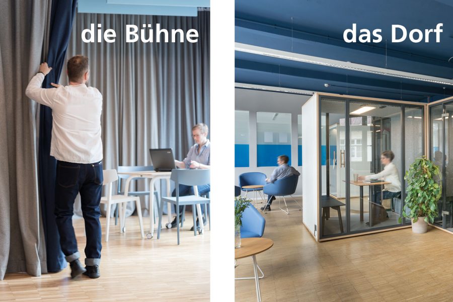 flexible Räume für Kommunikation in einer Bürolandschaft