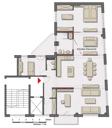 Grundriss mit Schiebetüren