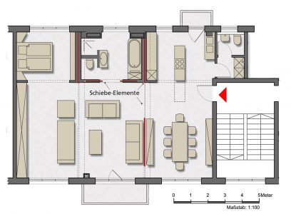 Grundriss mit Schiebetüren