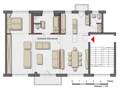 Grundriss mit Schiebetüren, geplant von raumdeuter, Innenarchitekt in Berlin
