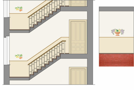 Entwurf mit Beige und zeichnerischen Elementen